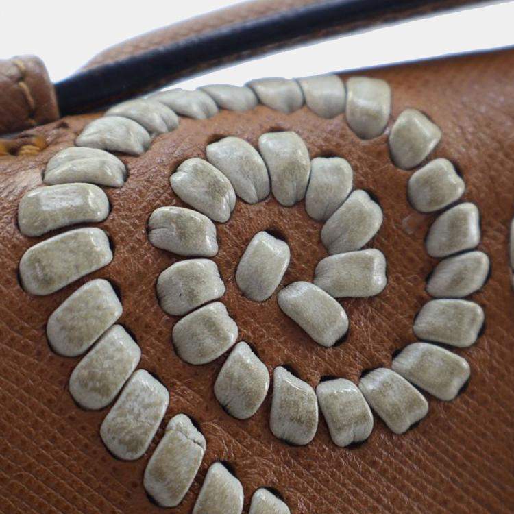 Pre Owned Prada Brown Saffiano Embroidered Pattina Satchel