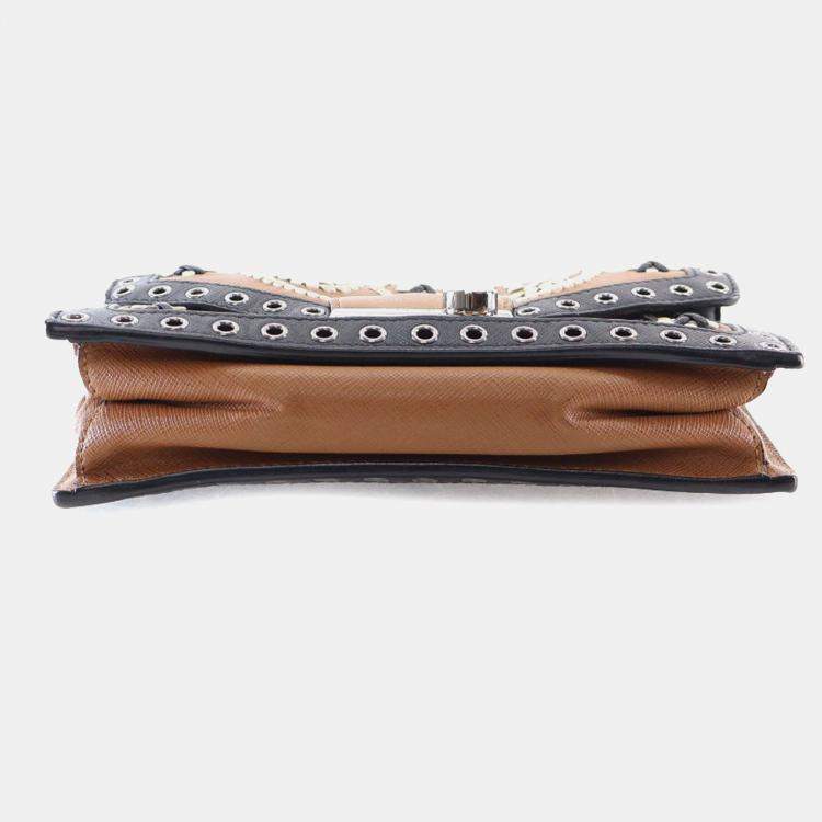 Pre Owned Prada Brown Saffiano Embroidered Pattina Satchel