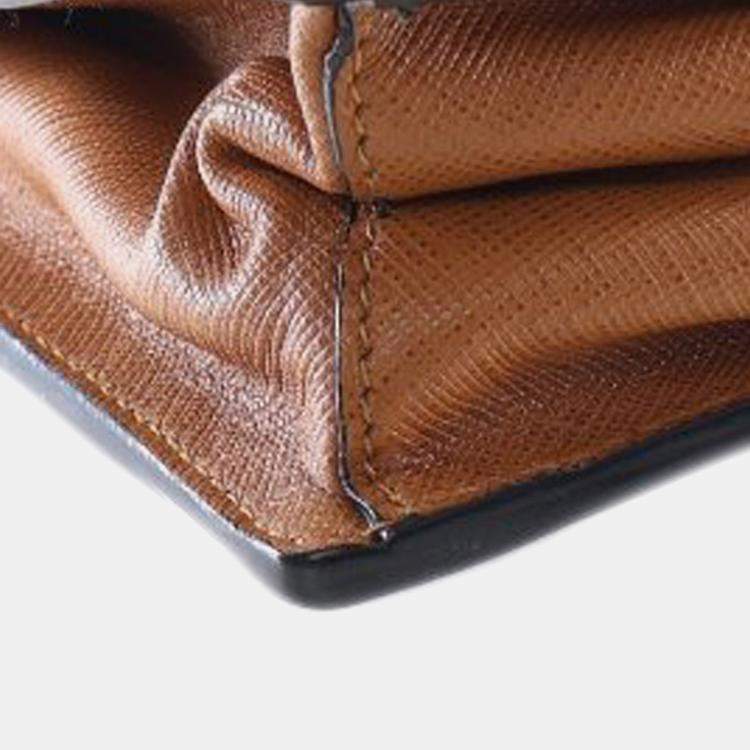 Pre Owned Prada Brown Saffiano Embroidered Pattina Satchel