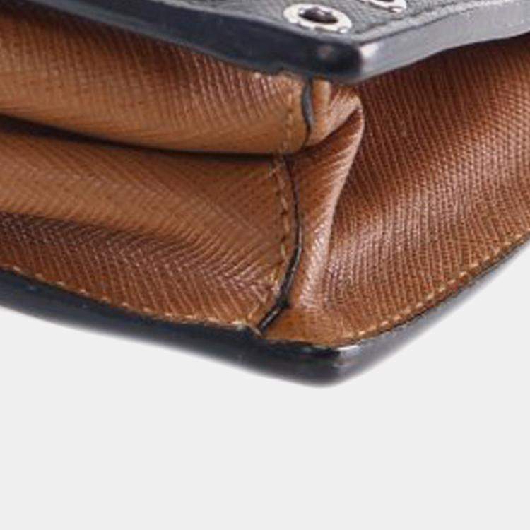 Pre Owned Prada Brown Saffiano Embroidered Pattina Satchel