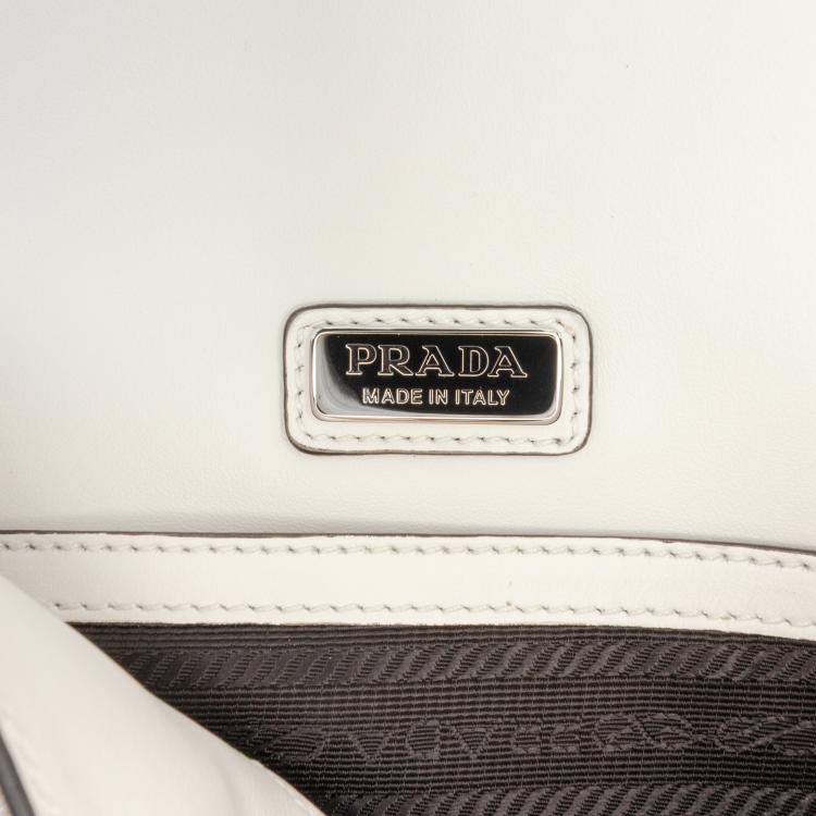 Pre Owned Prada White Saffiano Triangle Embossed Logo Flap Crossbody