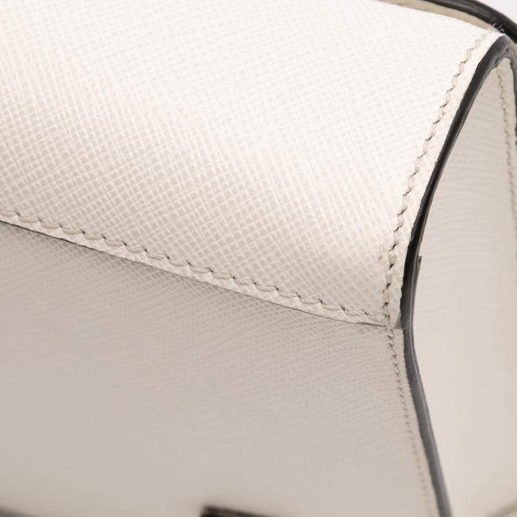 Pre Owned Prada White Saffiano Triangle Embossed Logo Flap Crossbody