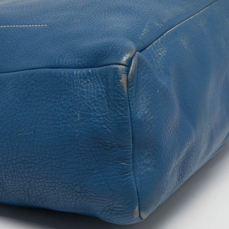 Pre Owned Prada Front Pocket Blue/Cream Vitello Daino Leather Messenger Bag