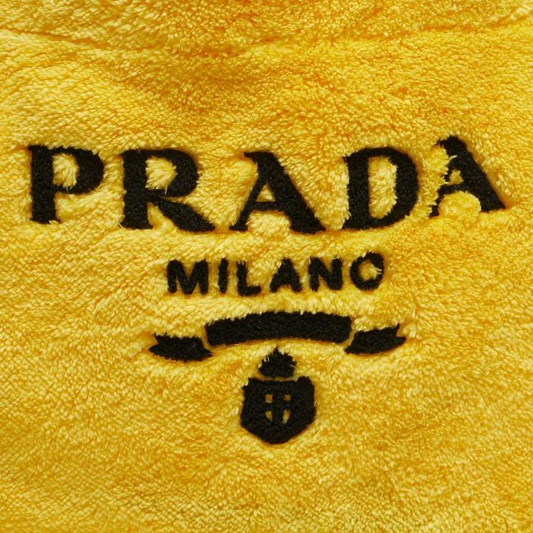Pre Owned Prada Logo Yellow/Black Terrycloth Beach Bag