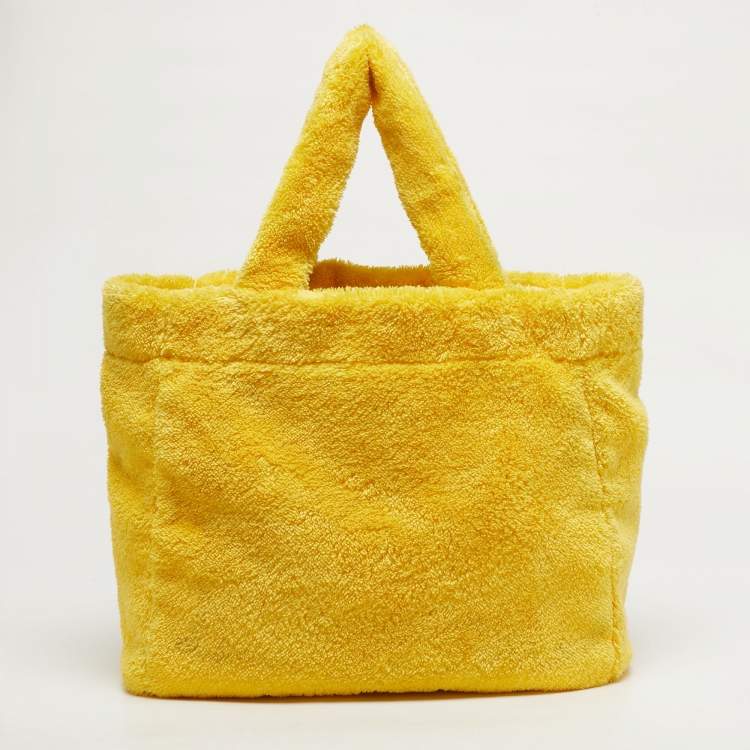 Pre Owned Prada Logo Yellow/Black Terrycloth Beach Bag