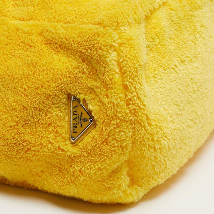 Pre Owned Prada Logo Yellow/Black Terrycloth Beach Bag