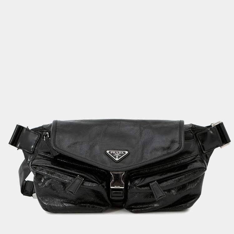 Pre Owned Prada Triangle Calfskin Body Bag Black