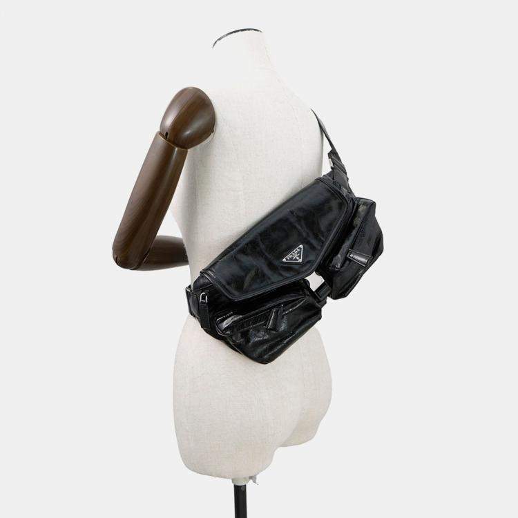 Pre Owned Prada Triangle Calfskin Body Bag Black