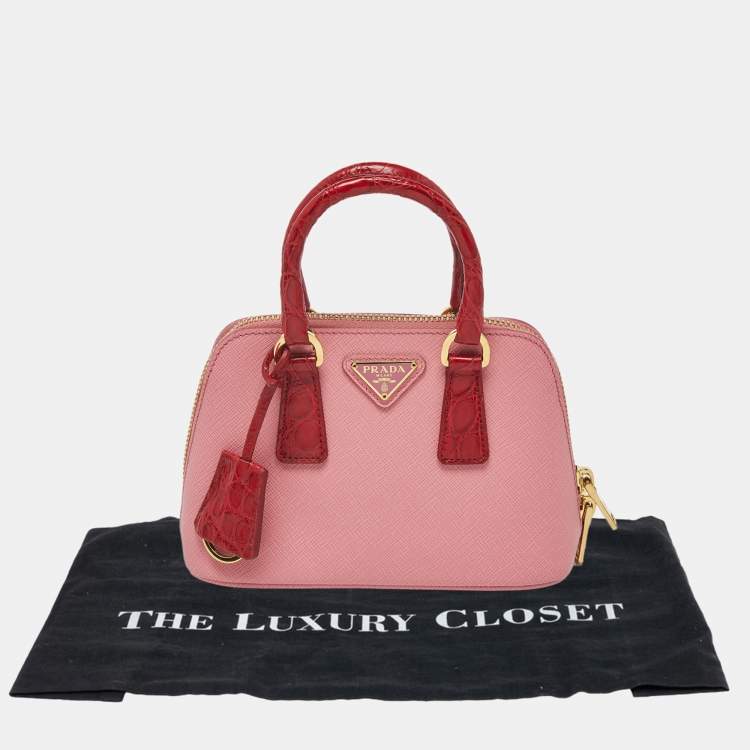 Pre Owned Prada Promenade Mini Pink/Red Leather and Crocodile Satchel