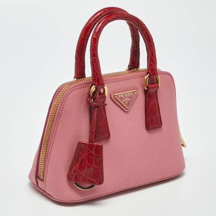Pre Owned Prada Promenade Mini Pink/Red Leather and Crocodile Satchel