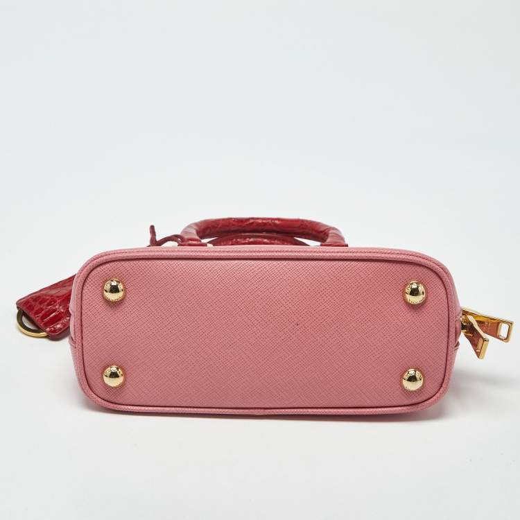 Pre Owned Prada Promenade Mini Pink/Red Leather and Crocodile Satchel