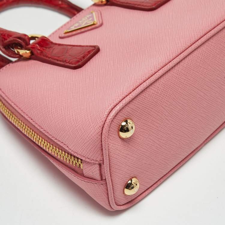 Pre Owned Prada Promenade Mini Pink/Red Leather and Crocodile Satchel