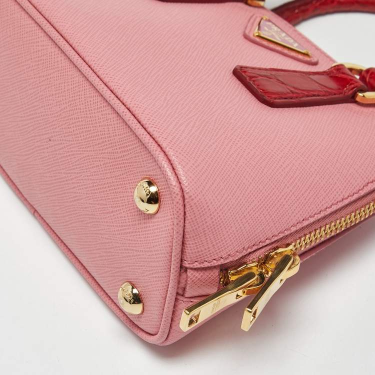 Pre Owned Prada Promenade Mini Pink/Red Leather and Crocodile Satchel