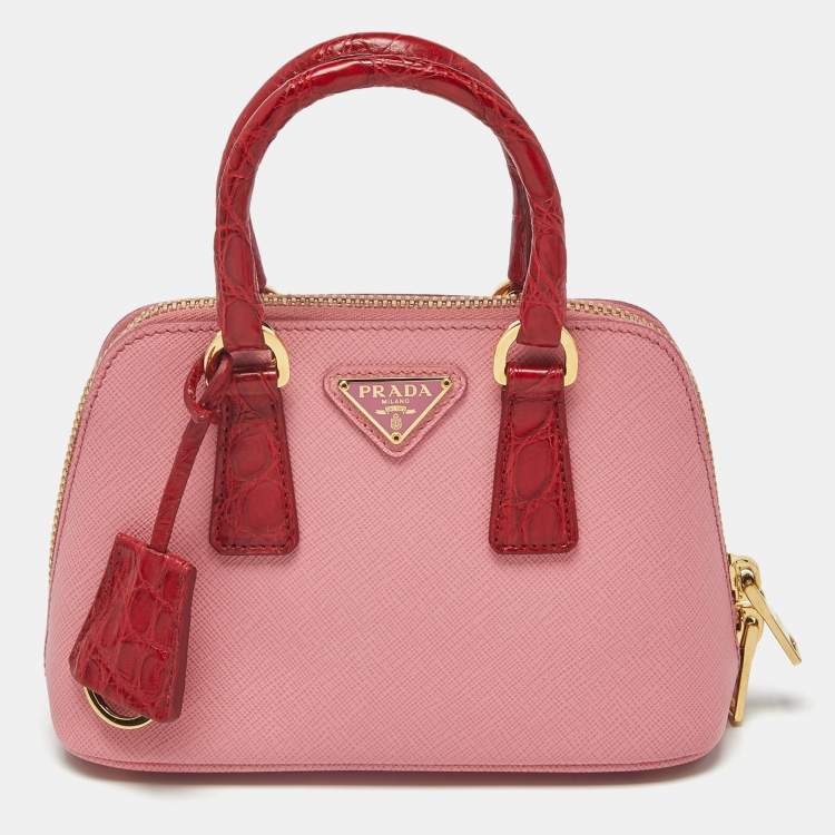 Pre Owned Prada Promenade Mini Pink/Red Leather and Crocodile Satchel
