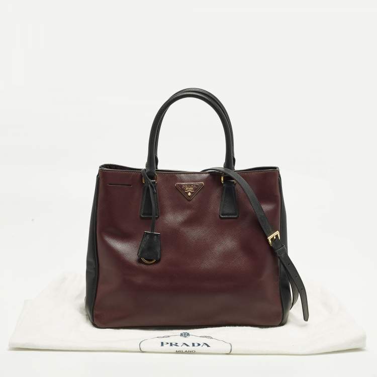 Pre Owned Prada Gardener's Medium Burgundy/Black Saffiano Leather Tote