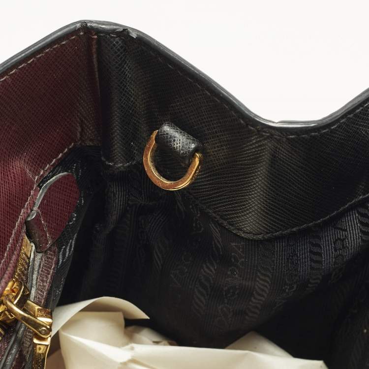 Pre Owned Prada Gardener's Medium Burgundy/Black Saffiano Leather Tote