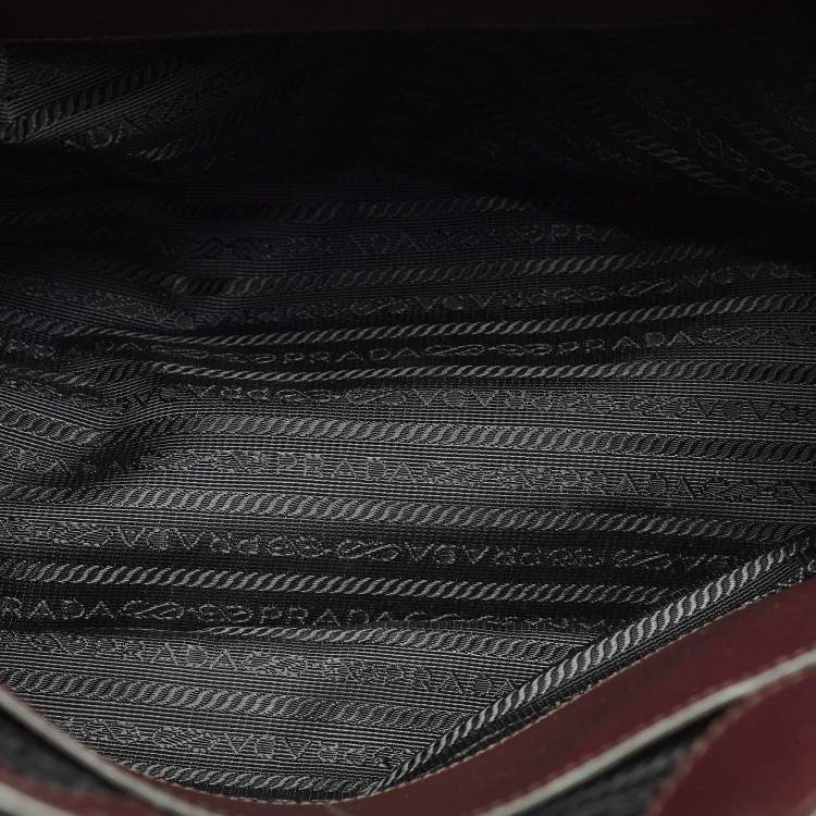 Pre Owned Prada Gardener's Medium Burgundy/Black Saffiano Leather Tote