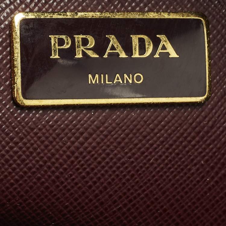 Pre Owned Prada Gardener's Medium Burgundy/Black Saffiano Leather Tote