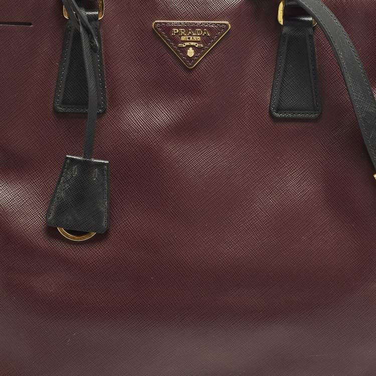 Pre Owned Prada Gardener's Medium Burgundy/Black Saffiano Leather Tote