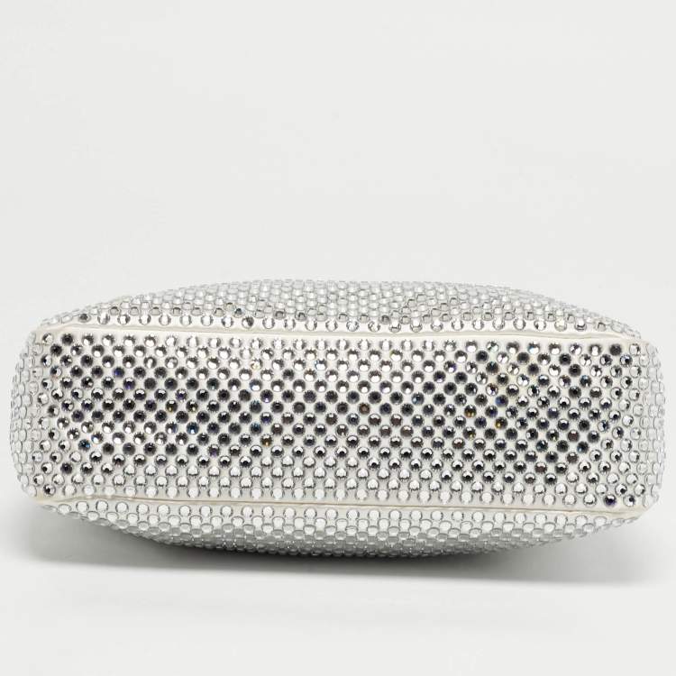 Pre Owned Prada Re-Edition 2000 Crystals Off White Satin Shoulder Bag