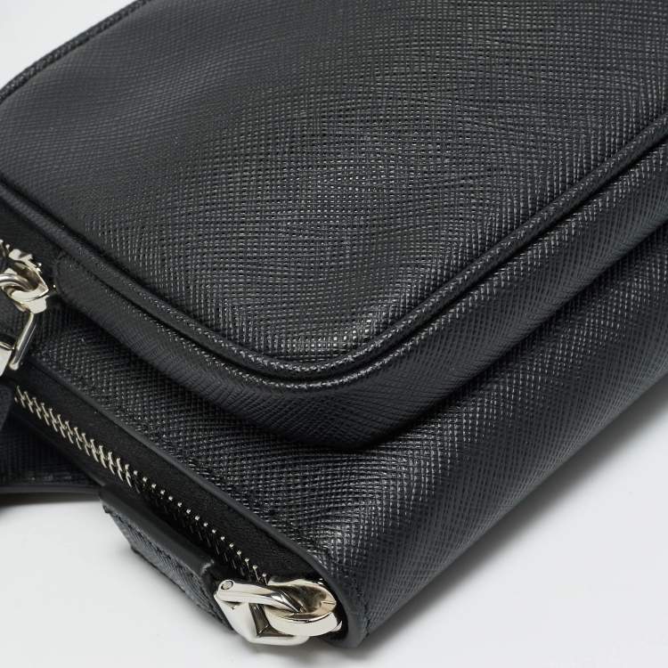 Pre Owned حقيبة حزام برادا جلد سافيانو لوكس أسود للسفر