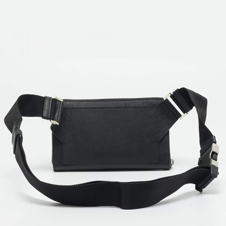 Pre Owned حقيبة حزام برادا جلد سافيانو لوكس أسود للسفر