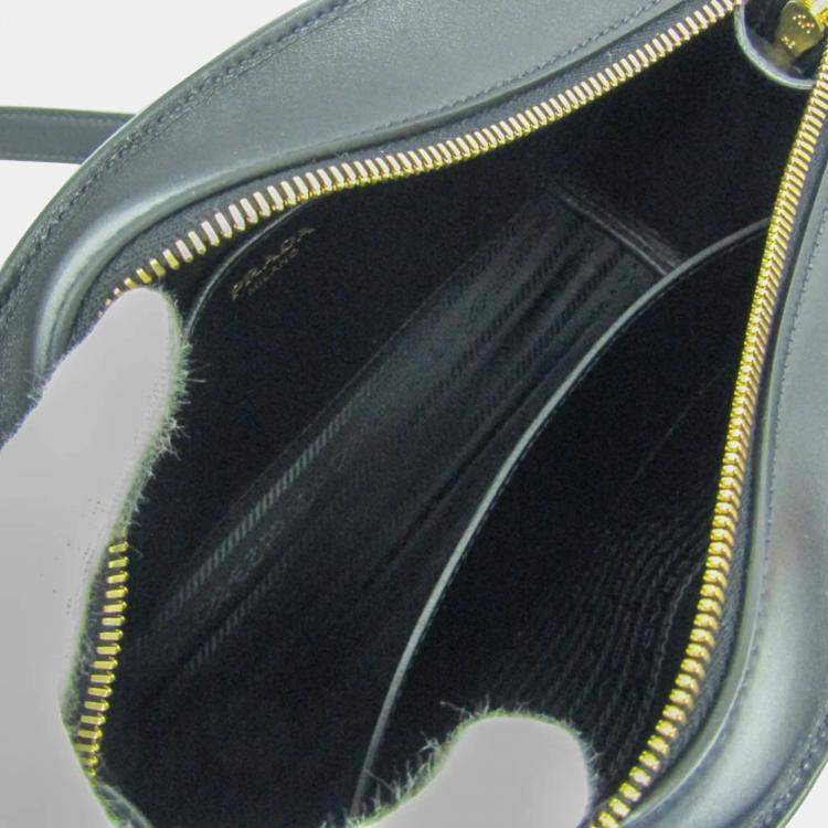 Pre Owned Prada PELLETTERIA Leather Shoulder Bag Black