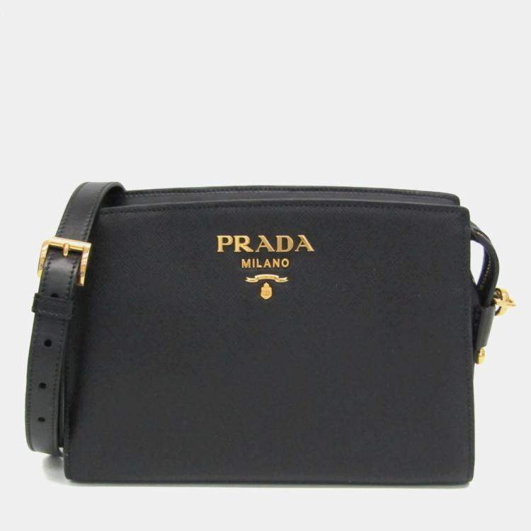 Pre Owned Prada PELLETTERIA Leather Shoulder Bag Black