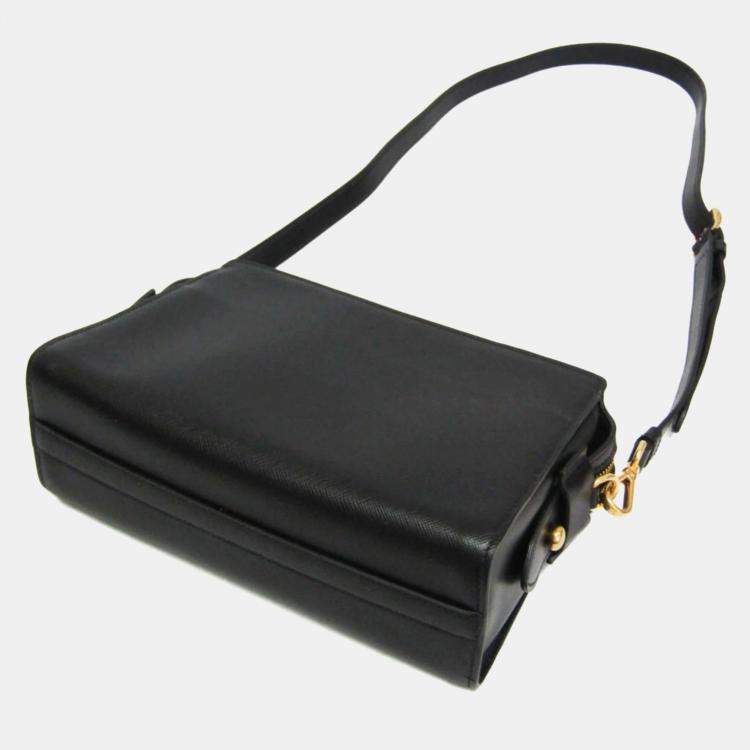 Pre Owned Prada PELLETTERIA Leather Shoulder Bag Black