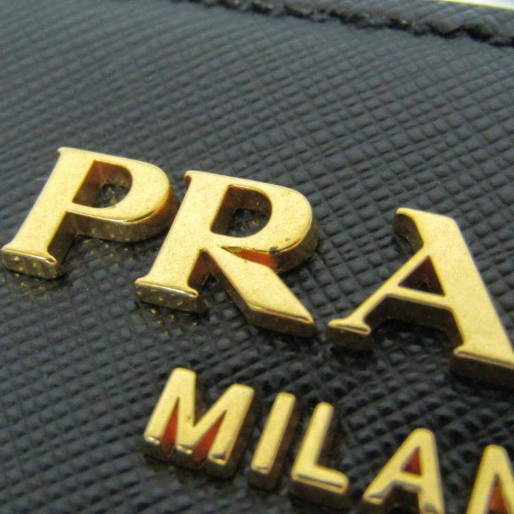 Pre Owned Prada PELLETTERIA Leather Shoulder Bag Black