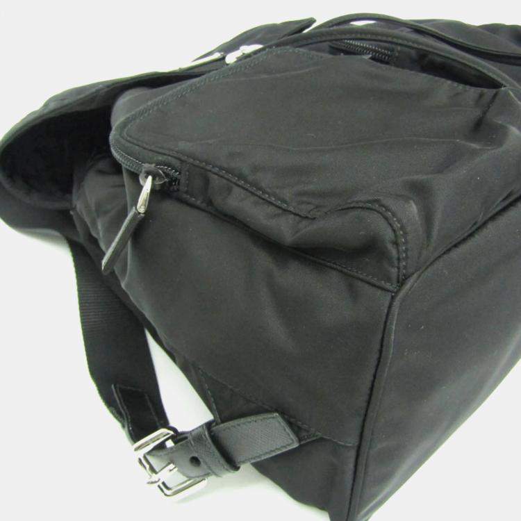 Pre Owned Prada Tessuto Black Nylon Leather Backpack