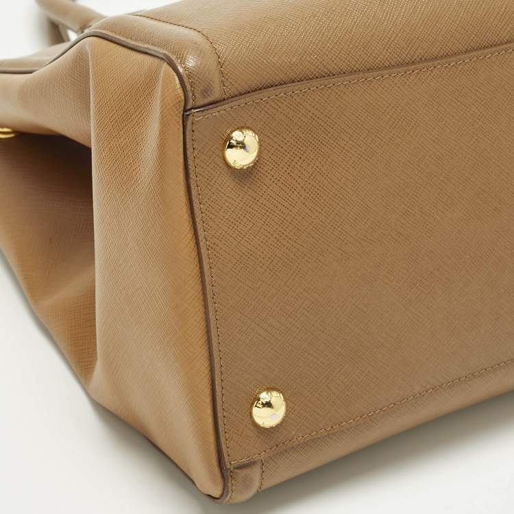 Pre Owned Prada Gardener's Tan Saffiano Lux Leather Tote