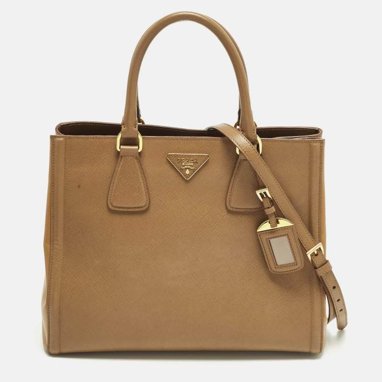 Pre Owned Prada Gardener's Tan Saffiano Lux Leather Tote
