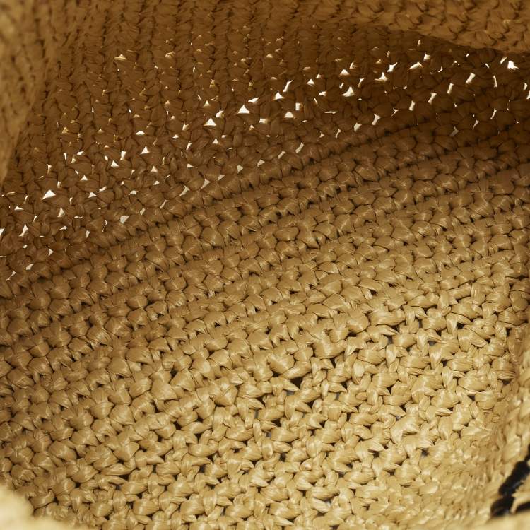 Pre Owned Prada Logo Cream/Black Raffia Tote