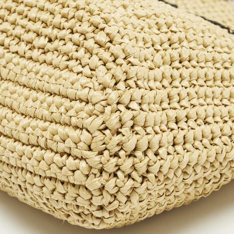 Pre Owned Prada Logo Cream/Black Raffia Tote