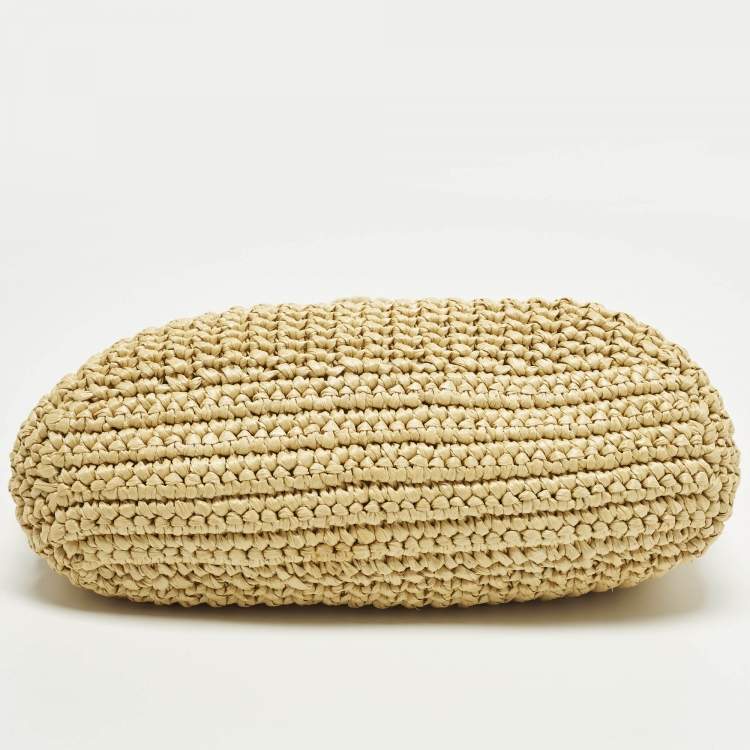 Pre Owned Prada Logo Cream/Black Raffia Tote