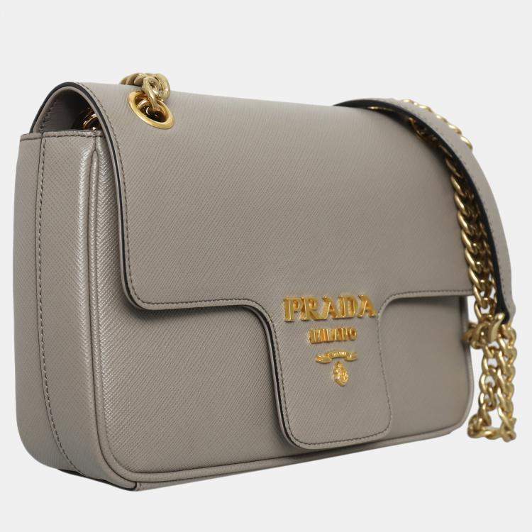 Pre Owned Prada Grey Saffiano Flap Chain Shoulder Bag