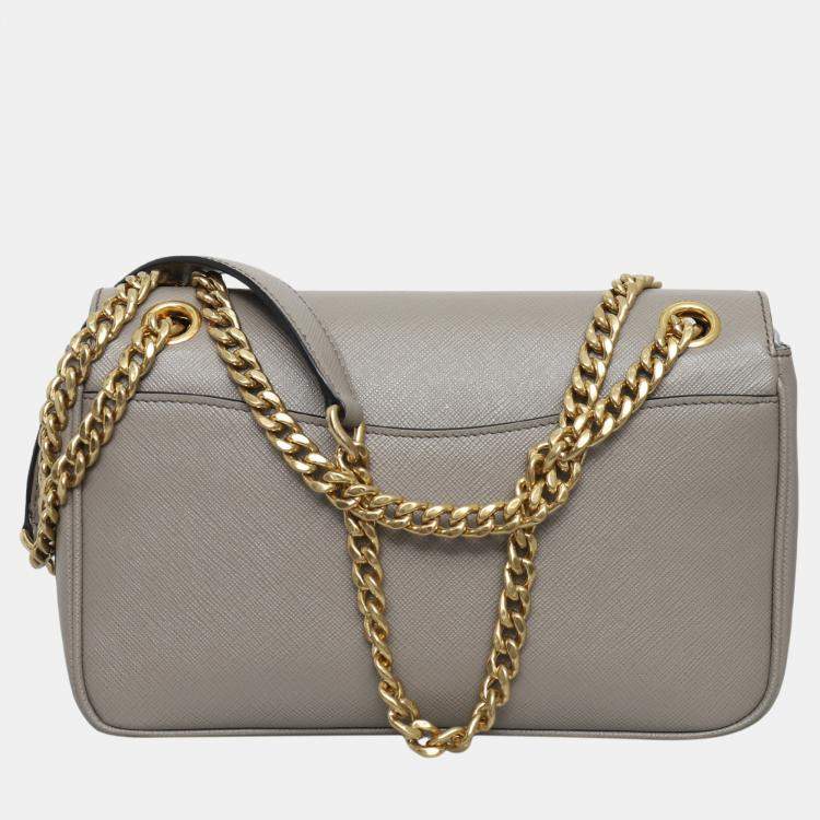 Pre Owned Prada Grey Saffiano Flap Chain Shoulder Bag