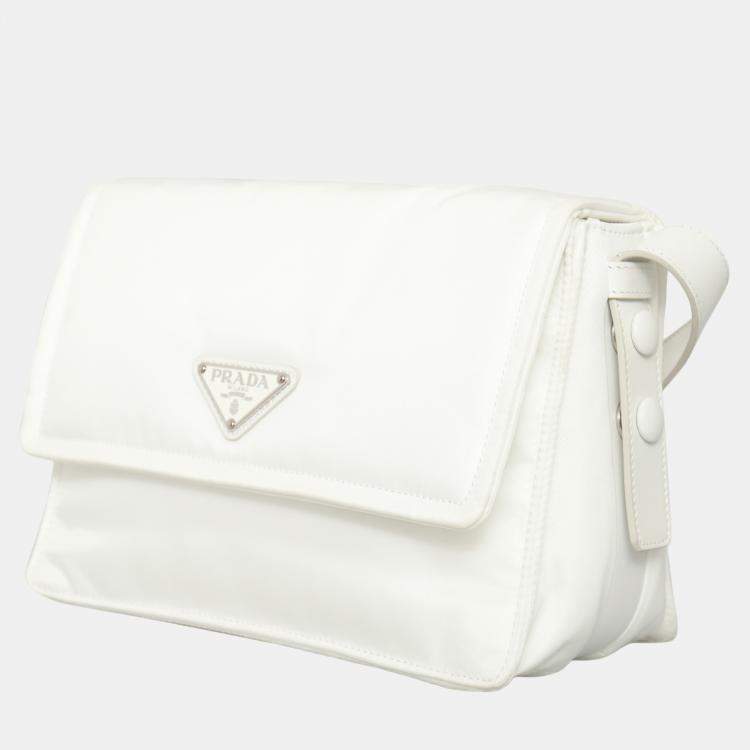 مملوكة مسبقًا Prada Triangle Small White Nylon Padded Crossbody Bag