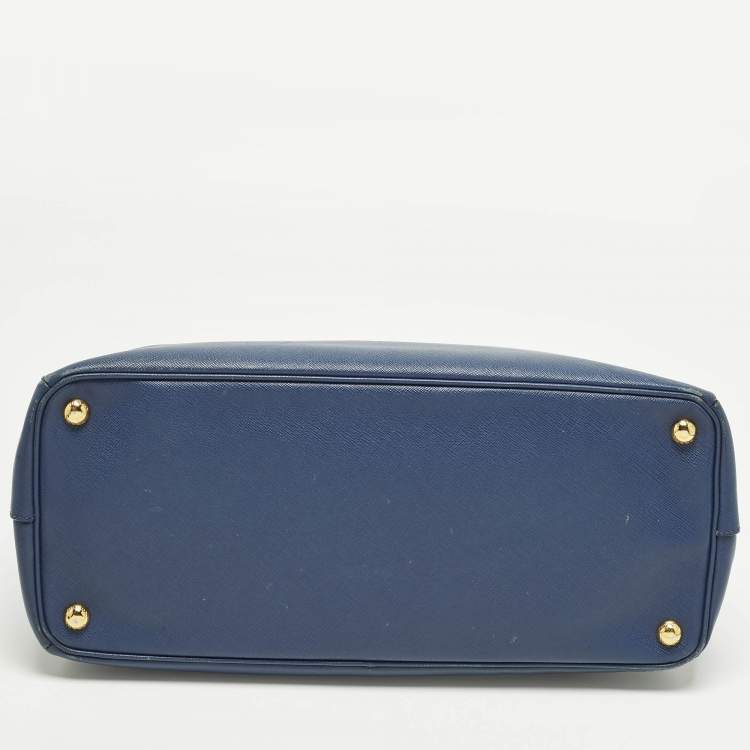 Pre Owned Prada Galleria Large Navy Blue Saffiano Lux Leather Double Zip Tote