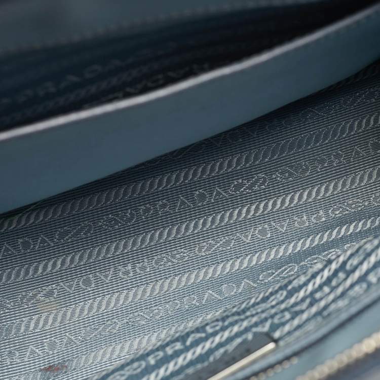 Pre Owned Prada Galleria Small Light Blue Saffiano Lux Leather Double Zip Tote