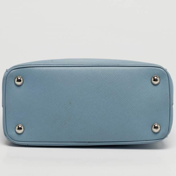 Pre Owned Prada Galleria Small Light Blue Saffiano Lux Leather Double Zip Tote