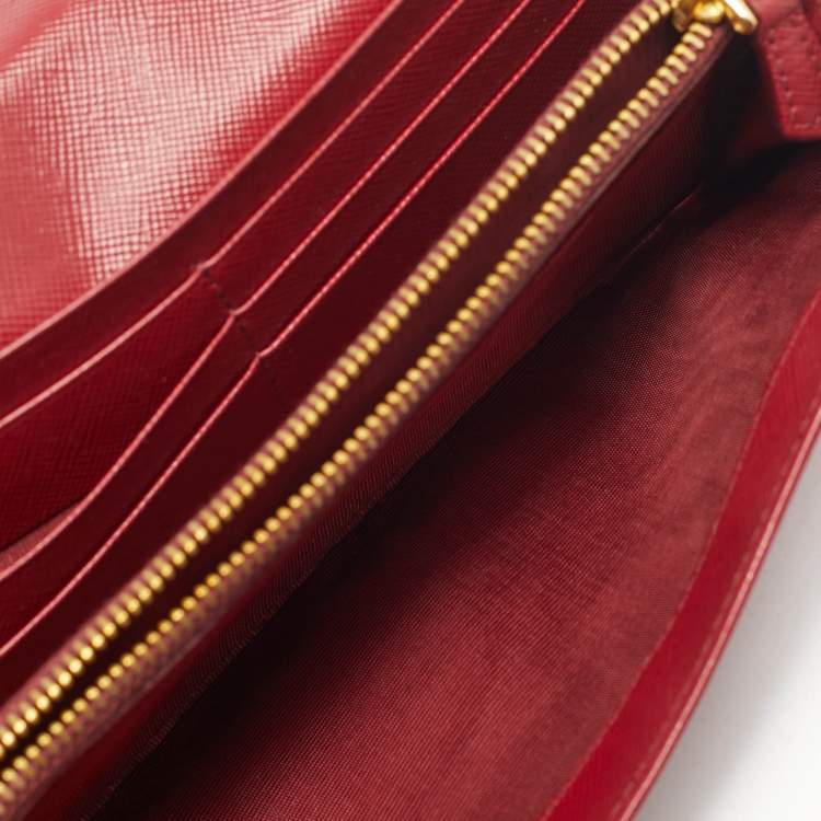Pre Owned Prada Dark Red Leather Crystal Embellished Flap Continental Wallet