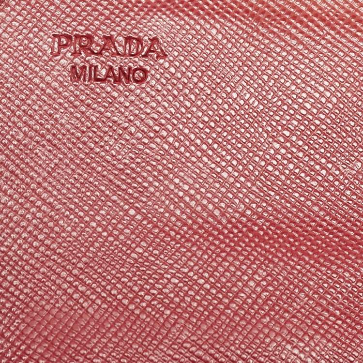 Pre Owned Prada Dark Red Leather Crystal Embellished Flap Continental Wallet