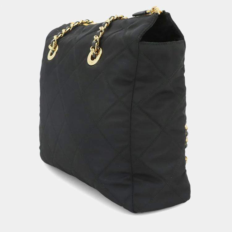 Pre Owned Prada Chain Black Nylon Saffiano Leather Tote Bag