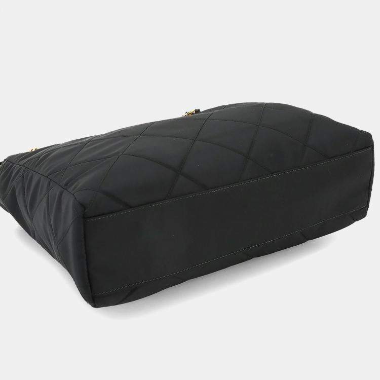 Pre Owned Prada Chain Black Nylon Saffiano Leather Tote Bag