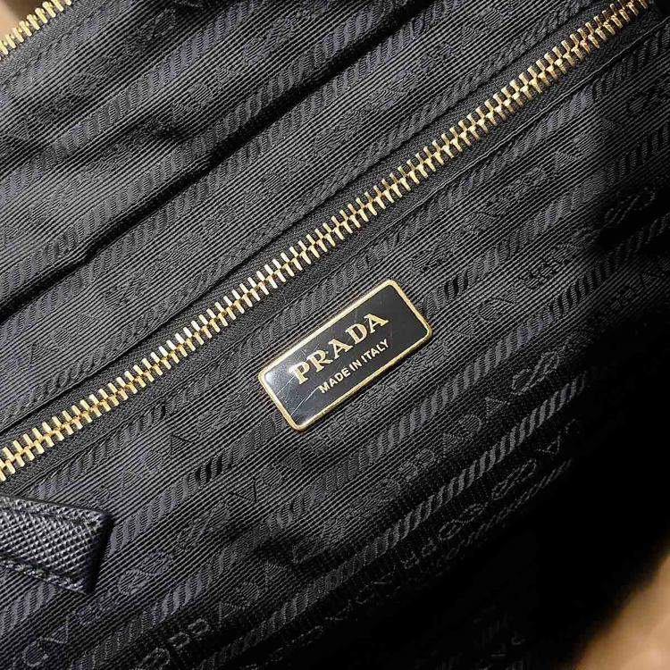 Pre Owned Prada Chain Black Nylon Saffiano Leather Tote Bag
