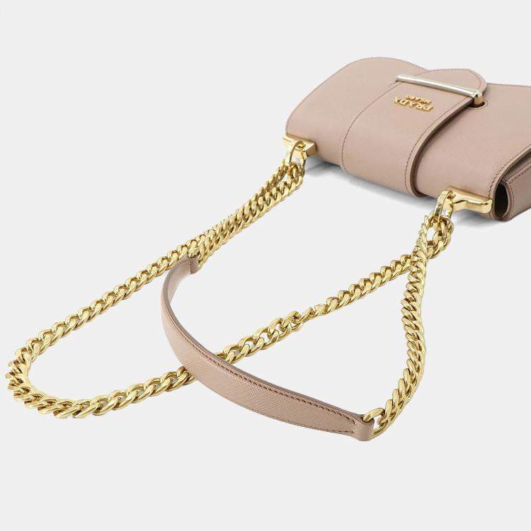 Pre Owned Prada Sydney Beige Saffiano Leather Shoulder Bag