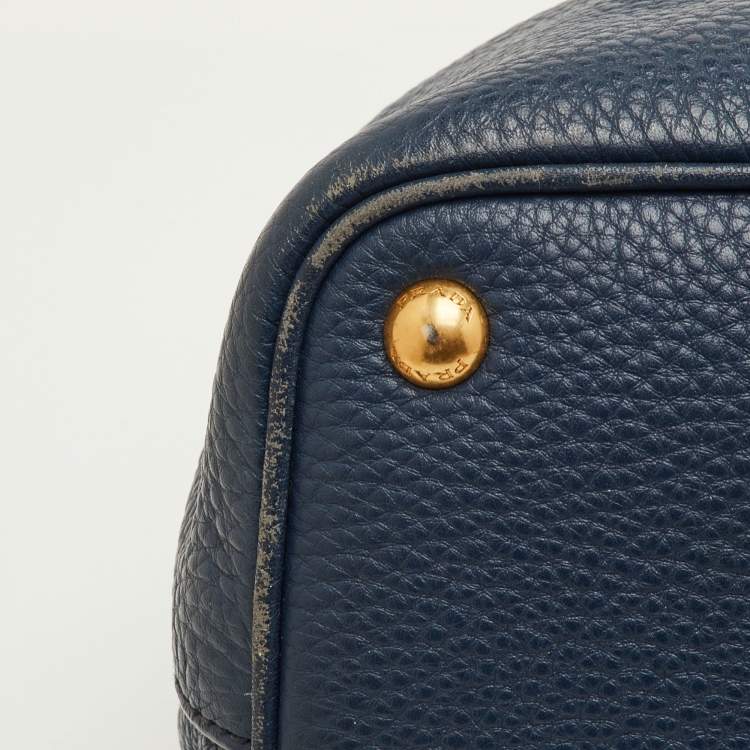 مملوكة مسبقًا Prada Daino Navy Blue Leather Shopper Tote