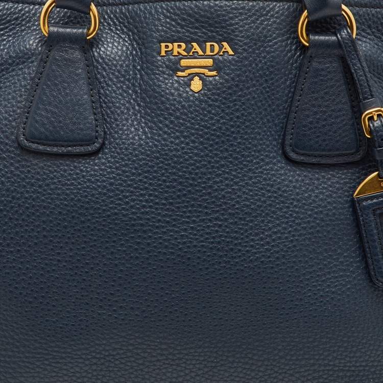 مملوكة مسبقًا Prada Daino Navy Blue Leather Shopper Tote